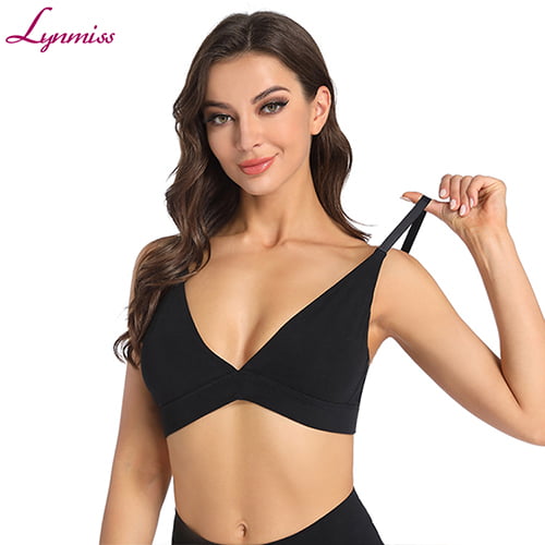 Custom cheap seamless beautiful back v neck breast lift sexy model adjustable wire free underwear women bras