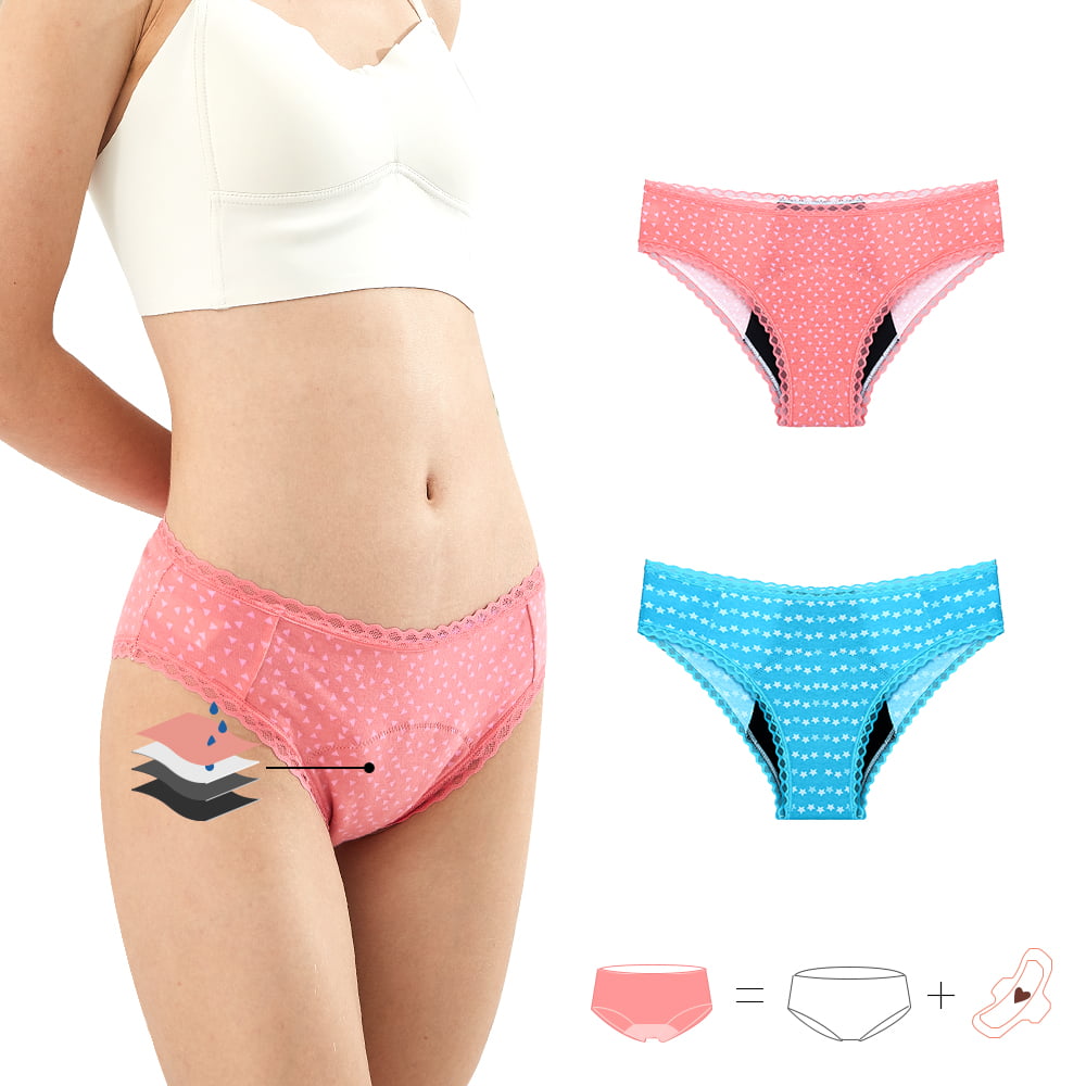 Lynmiss Reusable Wholesale No Pfas Biodegradable Triple Layered Leak Proof Pink Polka Dots Period Panties Teens Girls Menstrual Period Panties Cotton Customize