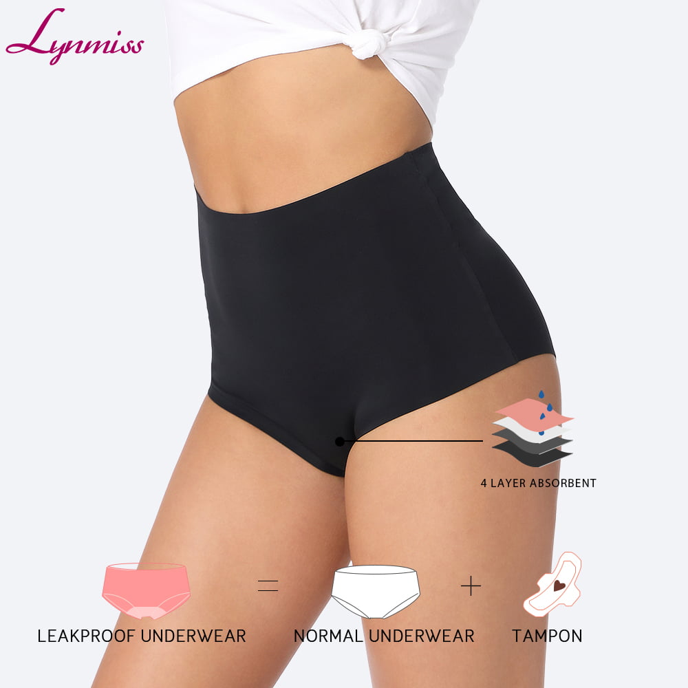Lynmiss Seamless Leak Proof Underwear Wholesale Breathable Natural Organic Cotton Bamboo Fiber Black Best High-Rise Seamless Period Underwear Dropshipping