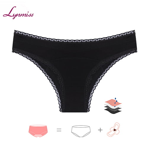 Lynmiss Oem Leak Proof Thong Underwear Women Lace Wasitband Black Non Leak Thong Period Underwear Supply