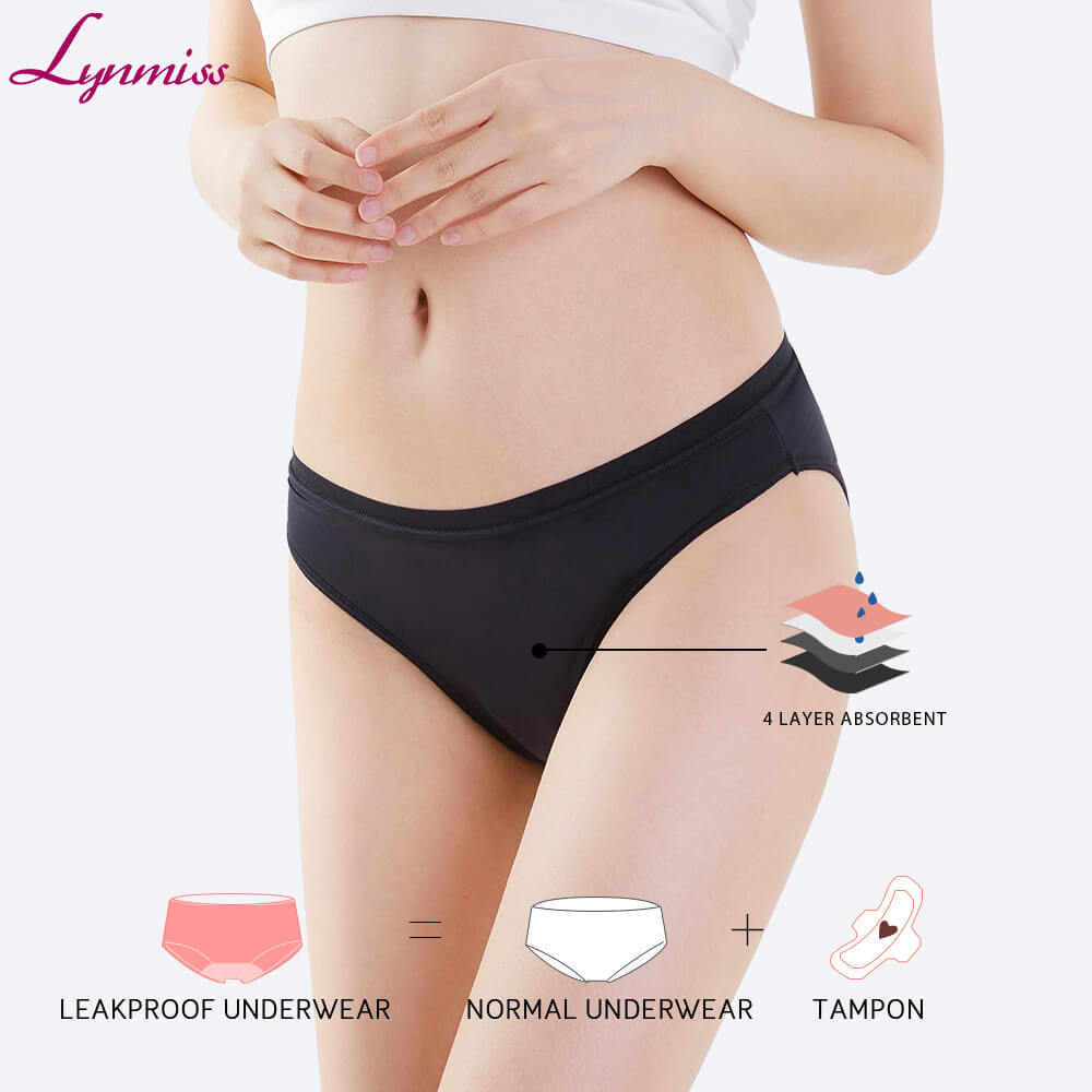 LY521 Black Period Underwear | Leakproof Mid-Waist Bikini OEM Factory